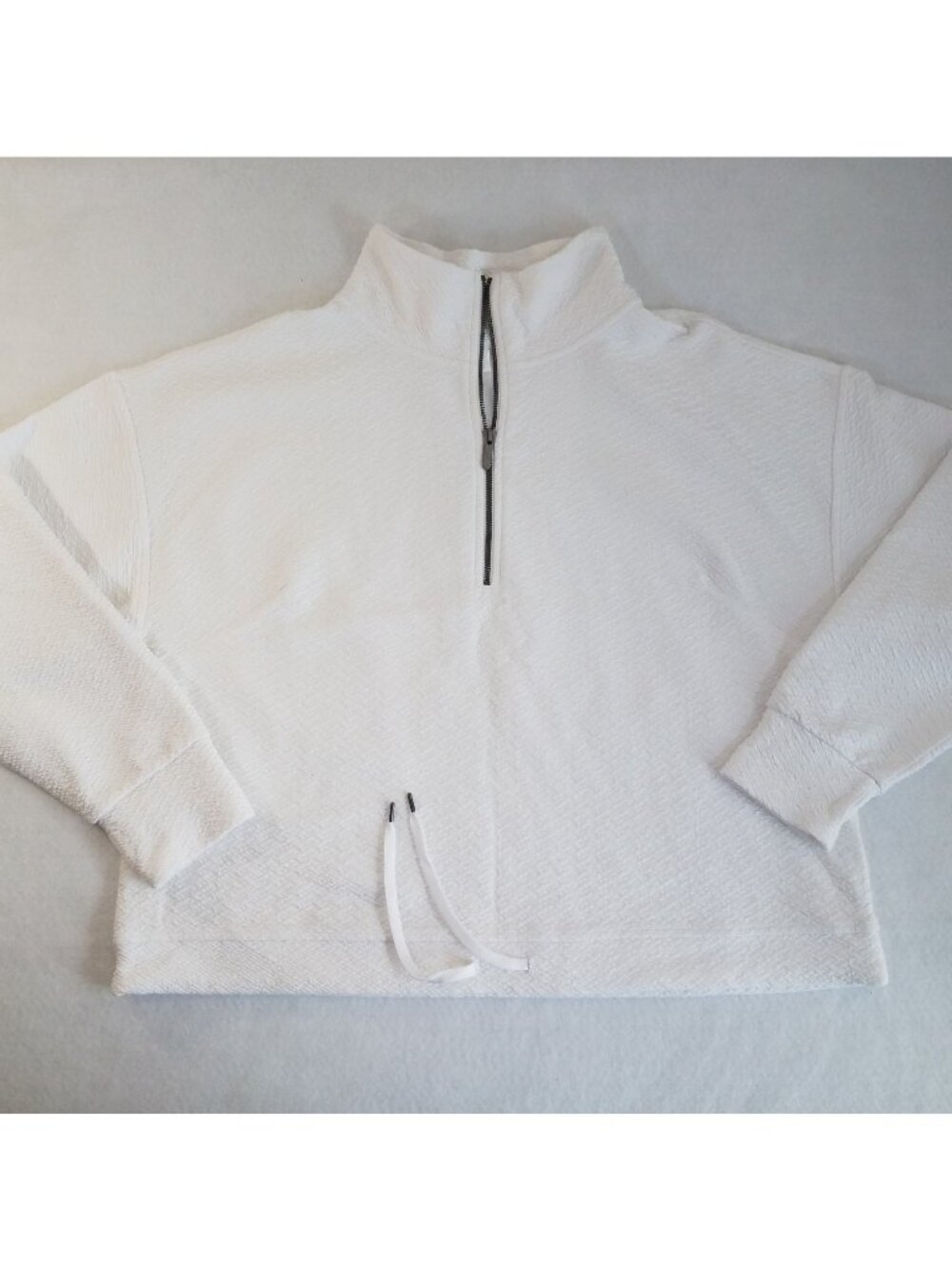Zella 1/2 Zip White Textured Pullover Womens LARGE Boxy Stretch Thumbholes